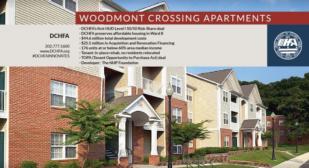 DCHFA closes first HUD Level I 50/50 risk share transaction by financing the preservation of 176 affordable units in Ward 8 at Woodmont Crossing
